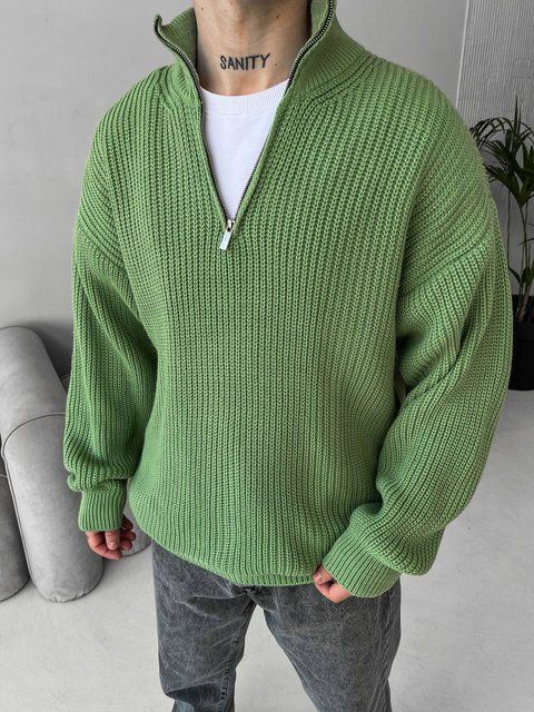 Чоловічий oversize светр у зеленому кольорі mr111 фото