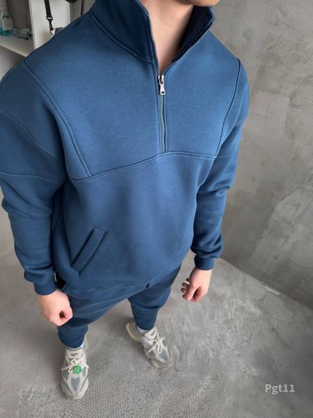 Мужской oversize костюм на флисе в синем цвете pgt11n фото