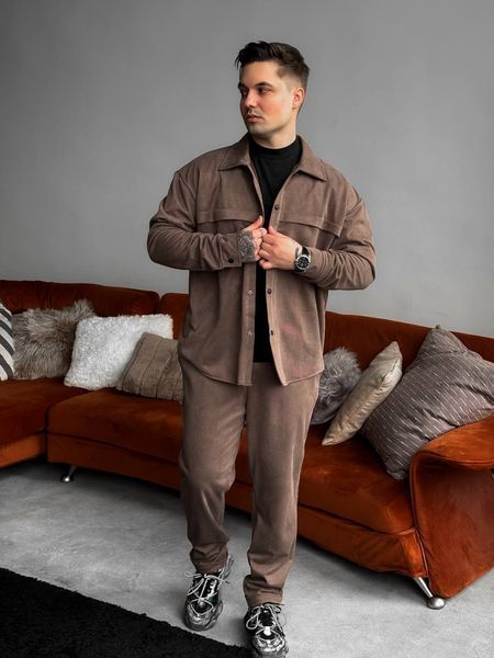 Чоловічий oversize костюм сорочка + штани у коричневому кольорі rb11 фото