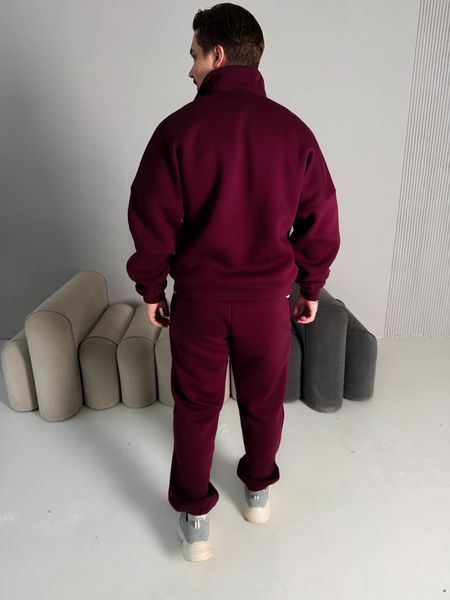 Мужской oversize костюм с принтом в бордовом цвете kos67 фото