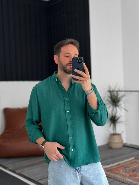Чоловіча сорочка оверсайз у зеленому кольорі gl896 фото