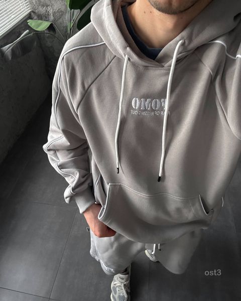 Мужской oversize костюм худи+шорты в сером цвете ost3-S фото