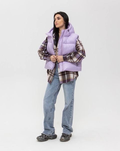 Женский oversize жилет с капюшоном в фиолетовом цвете zh4 фото