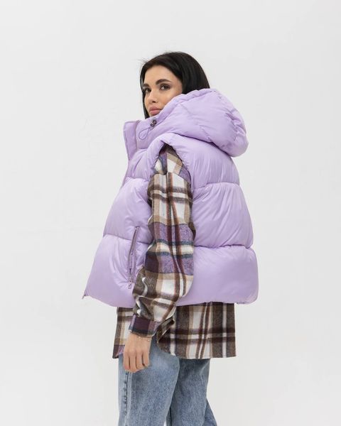 Женский oversize жилет с капюшоном в фиолетовом цвете zh4 фото