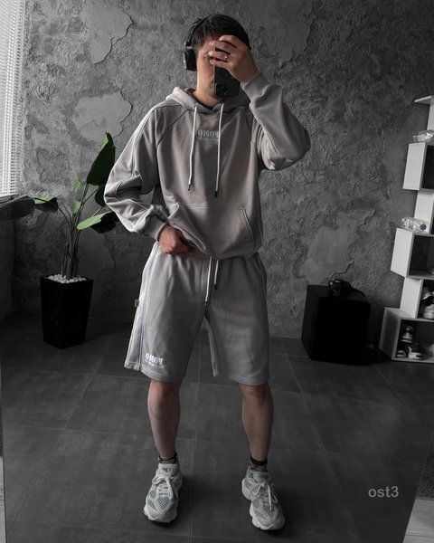 Чоловічий oversize костюм худі+шорти у сірому кольорі ost3-S фото
