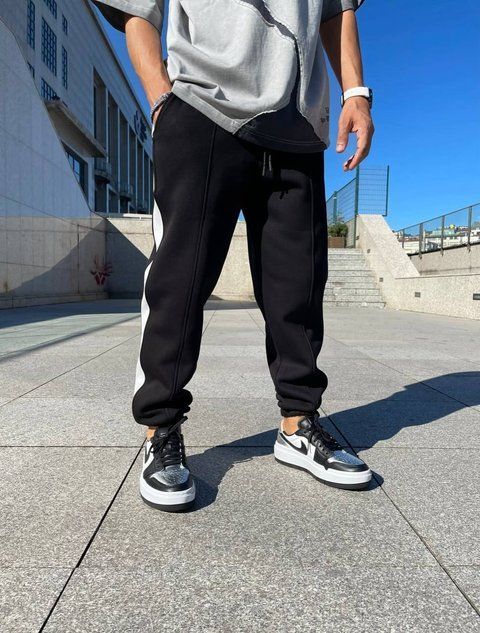 Мужские oversize спортивные брюки на флисе в черном цвете jr-bz101blc-fl фото