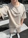 Чоловічий oversize костюм футболка + шорти у бежевому кольорі нф1853 фото 4