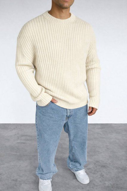 Чоловічий oversize светр у бежевому кольорі a0148bj фото