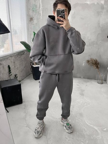 Мужское oversize худи на флисе в темно-сером цвете vfic9 фото