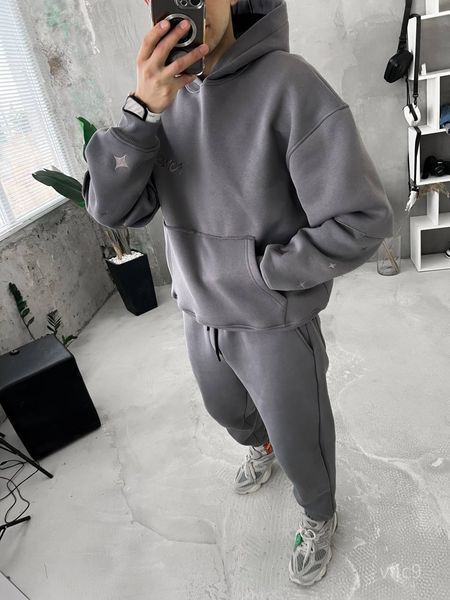 Мужское oversize худи на флисе в темно-сером цвете vfic9 фото