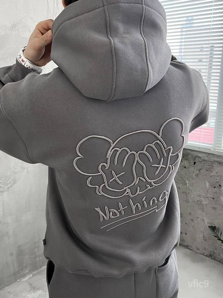 Мужское oversize худи на флисе в темно-сером цвете vfic9 фото