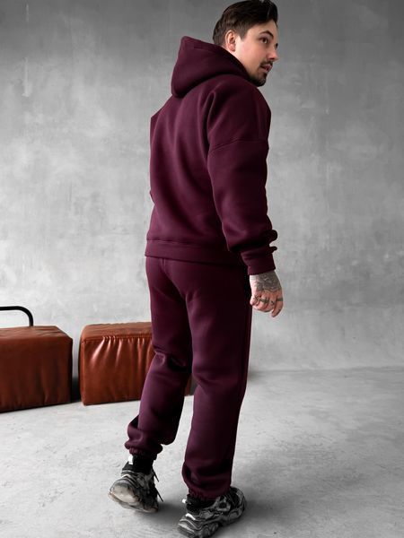 Мужской oversize спортивный костюм худи+брюки в бордовом цвете kos49 фото