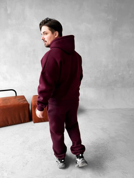 Мужской oversize спортивный костюм худи+брюки в бордовом цвете kos49 фото