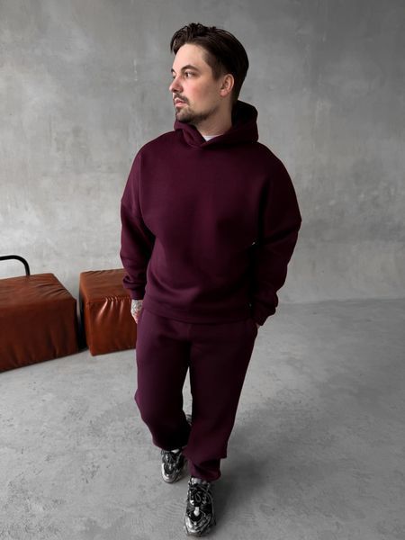 Мужской oversize спортивный костюм худи+брюки в бордовом цвете kos49 фото