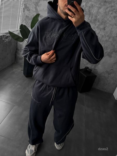 Чоловічий oversize спортивний костюм у графітовому кольорі dzas2n фото