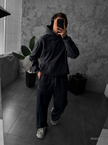 Чоловічий oversize спортивний костюм у графітовому кольорі dzas2n фото