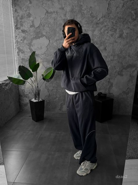 Чоловічий oversize спортивний костюм у графітовому кольорі dzas2n фото