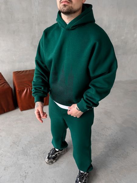 Чоловічий oversize спортивний костюм з принтом у зеленому кольорі kos30 фото