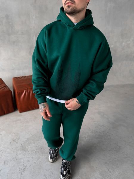 Чоловічий oversize спортивний костюм з принтом у зеленому кольорі kos30 фото