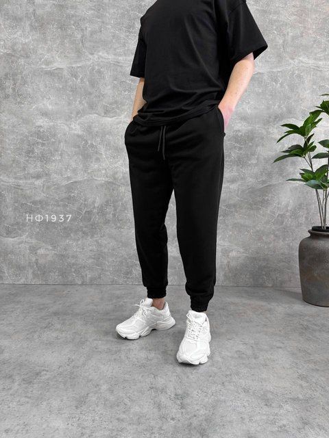 Мужские oversize спортивные брюки в черном цвете нф1937 фото