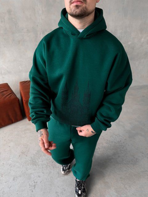 Мужской oversize спортивный костюм с принтом в зеленом цвете kos30 фото