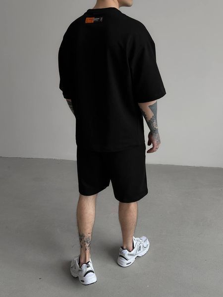 Мужской oversize комплект футболка+шорты с надписью в черном цвете hp327-S фото