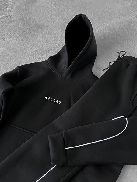 Чоловічий oversize спортивний костюм з начосом у чорному кольорі 1001899000002 фото