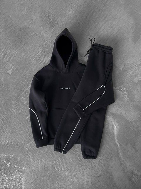 Чоловічий oversize спортивний костюм з начосом у чорному кольорі 1001899000002 фото
