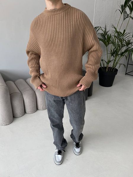 Мужской oversize свитер в коричневом цвете mr106 фото