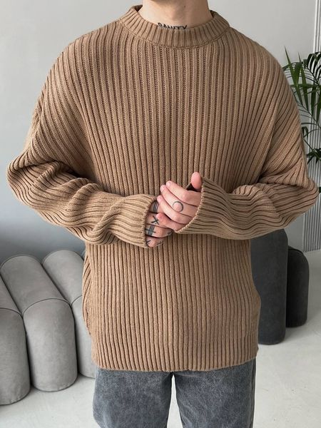 Мужской oversize свитер в коричневом цвете mr106 фото