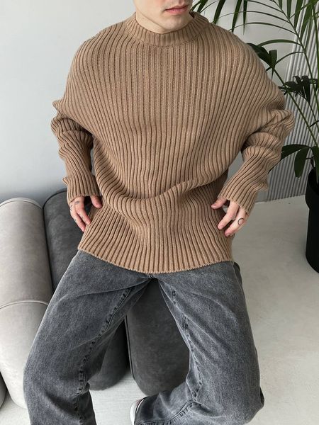 Мужской oversize свитер в коричневом цвете mr106 фото
