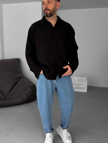 Мужская oversize рубашка в черном цвете rs904 фото