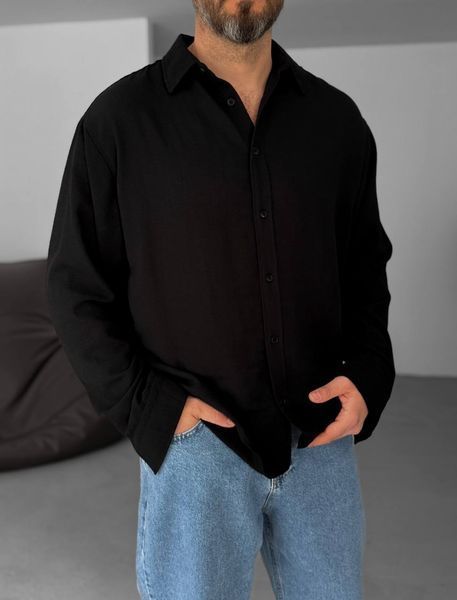 Мужская oversize рубашка в черном цвете rs904 фото
