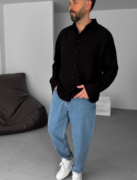 Мужская oversize рубашка в черном цвете rs904 фото