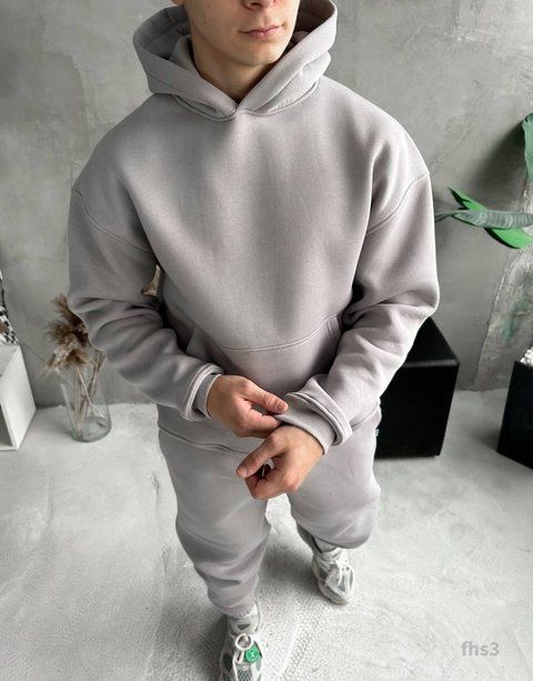 Мужской oversize костюм худи+брюки в сером цвете fhs3 фото