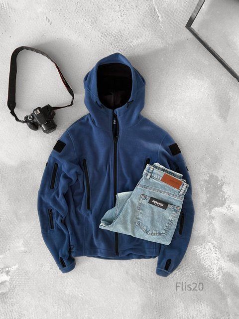 Чоловіча флісова oversize кофта у синьому кольорі flis20 фото