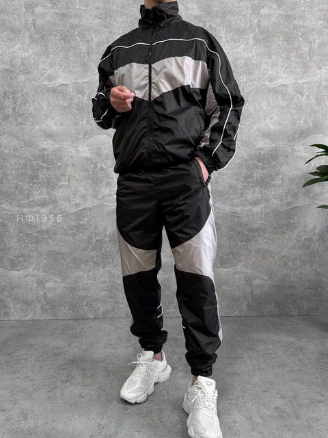 Мужской oversize костюм из плащевки в черном цвете нф1956 фото