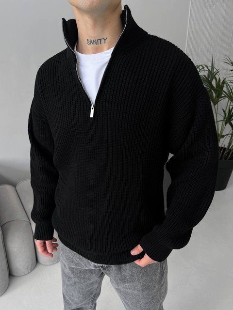 Чоловічий oversize светр у чорному кольорі mr110 фото