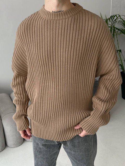 Чоловічий oversize светр у коричневому кольорі mr106 фото