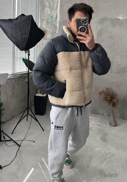 Мужская зимняя oversize куртка в бежевом цвете lebr9 фото