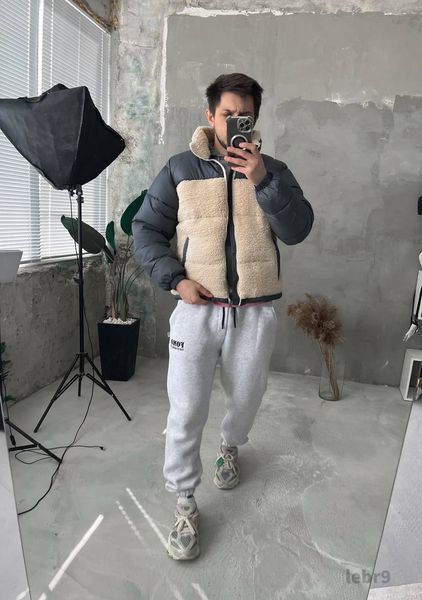 Мужская зимняя oversize куртка в бежевом цвете lebr9 фото