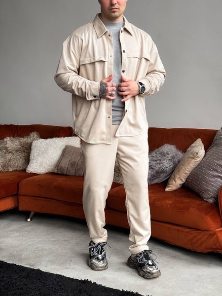 Чоловічий oversize костюм сорочка + штани у бежевому кольорі rb10 фото