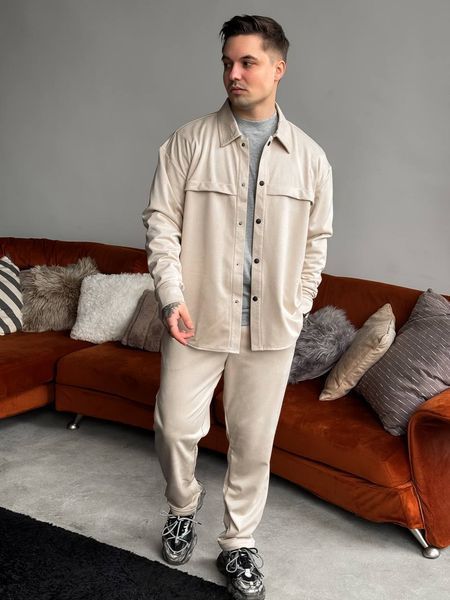 Чоловічий oversize костюм сорочка + штани у бежевому кольорі rb10 фото