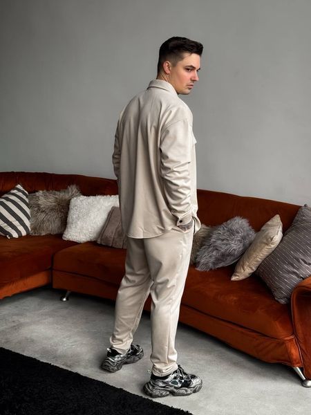 Чоловічий oversize костюм сорочка + штани у бежевому кольорі rb10 фото