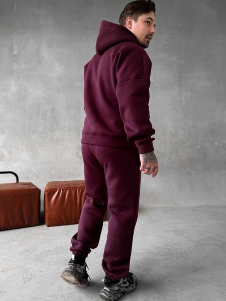 Мужской oversize спортивный костюм с принтом в бордовом цвете kos29 фото