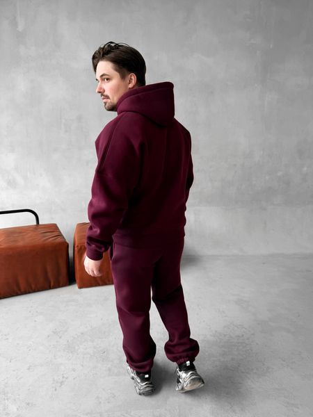 Мужской oversize спортивный костюм с принтом в бордовом цвете kos29 фото