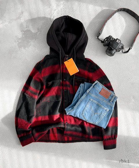 Мужская oversize рубашка в красном цвете rbk1 фото