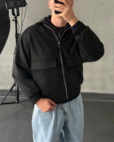 Чоловічий oversize бомбер у чорному кольорі zam_bl1 фото