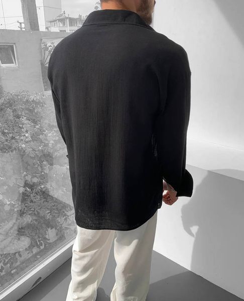 Мужская oversize рубашка в черном цвете gm901 фото