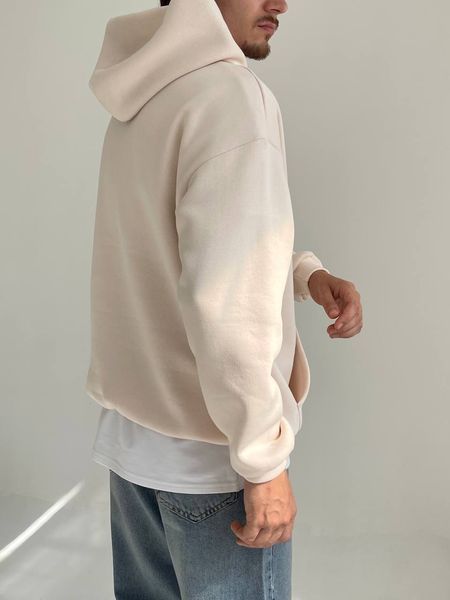 Чоловіче oversize худі на флісі у бежевому кольорі u01316 фото